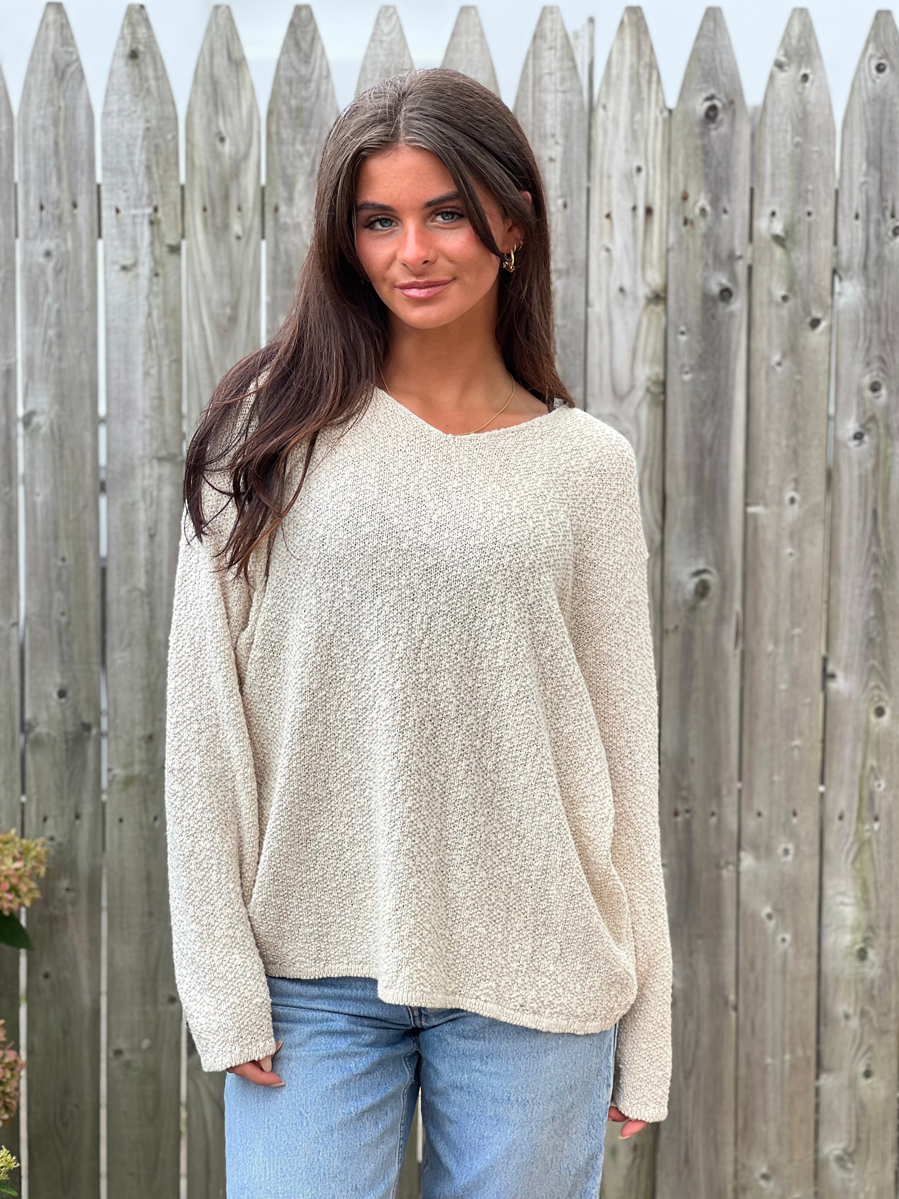 V-Neck Seed Stitch Sweater