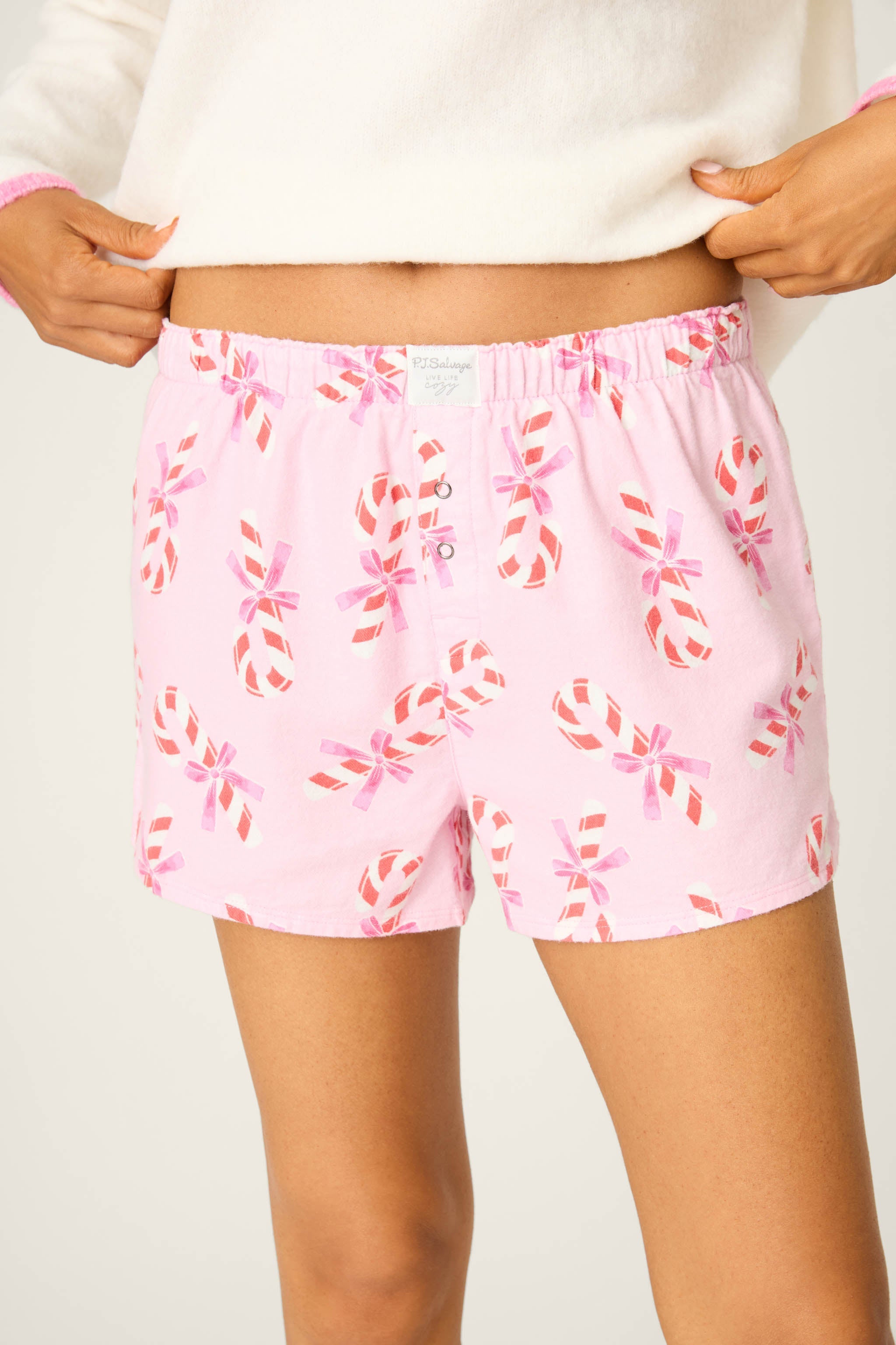 PJ Salvage Flannel Candy Cane Shorts